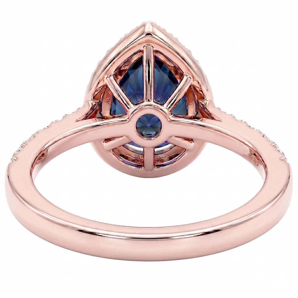 Halo Natural Earth Mined Diamond Engagement Ring Pear Blue Sapphire 3.50 Carats