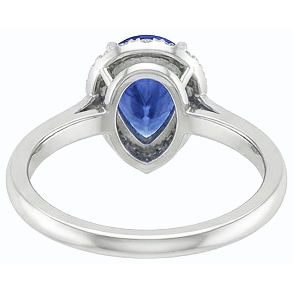 Halo Natural Earth Mined Diamond Gemstone Jewelry Pear Ceylon Sapphire Ring 2.50 Carats