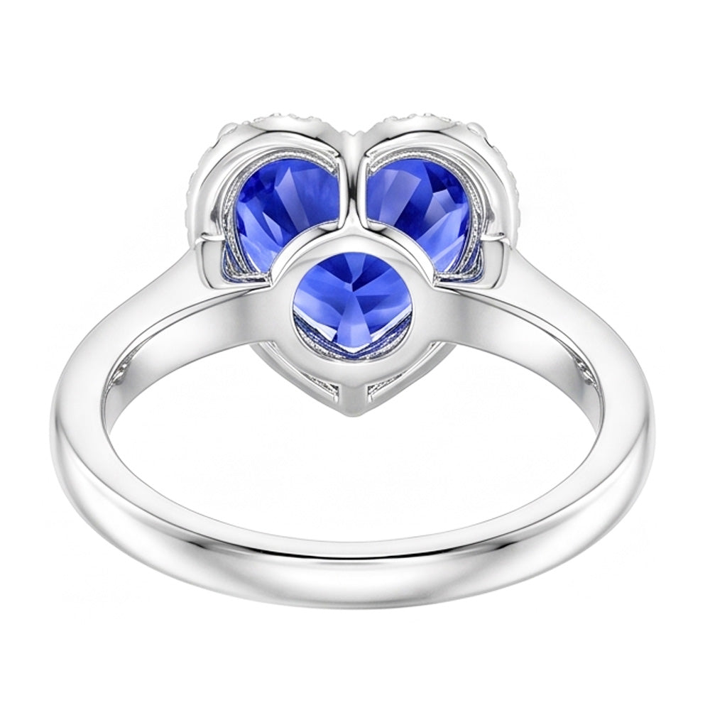 Halo Natural Earth Mined Diamond Heart Shaped Sri Lankan Sapphire Ring 3.50 Carats