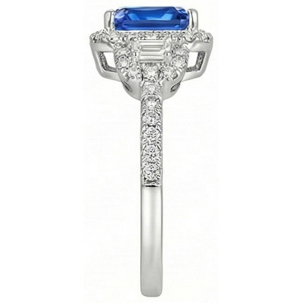 Halo Natural Earth Mined Diamond Ring 3 Stone Style Blue Sapphire With Accents 4.50 Carats