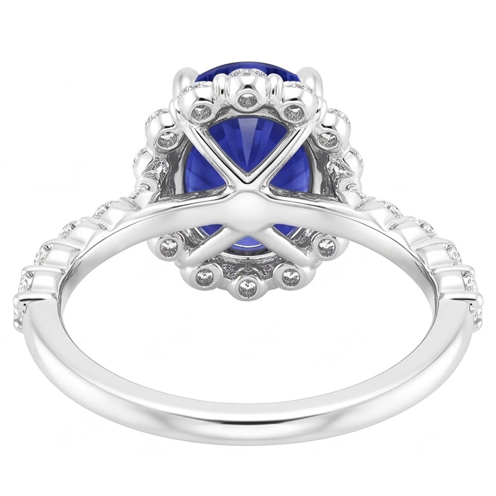 Halo Natural Earth Mined Diamond Ring Flower Style Sri Lankan Sapphire 4 Carats