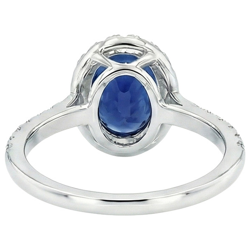 Halo Natural Earth Mined Diamond Ring Gold Oval Sri Lankan Sapphire With Accents 6 Carats