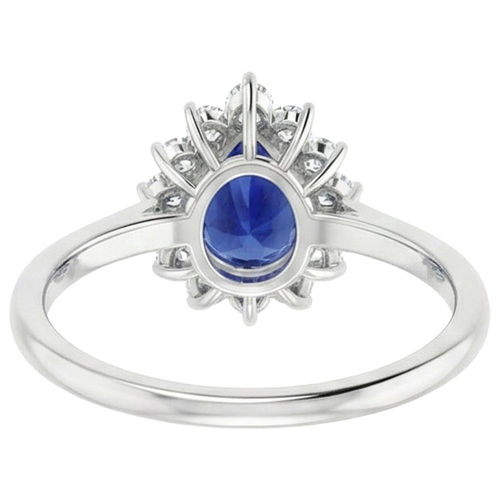 Halo Natural Earth Mined Diamond Ring Star Style Pear Sri Lankan Sapphire 2.25 Carats