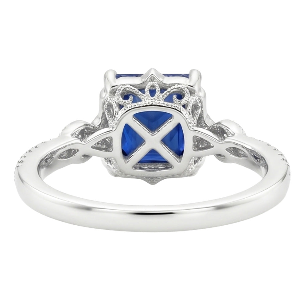 Halo Natural Earth Mined Diamond Ring Vintage Style Ceylon Sapphire Princess Cut 6 Carats