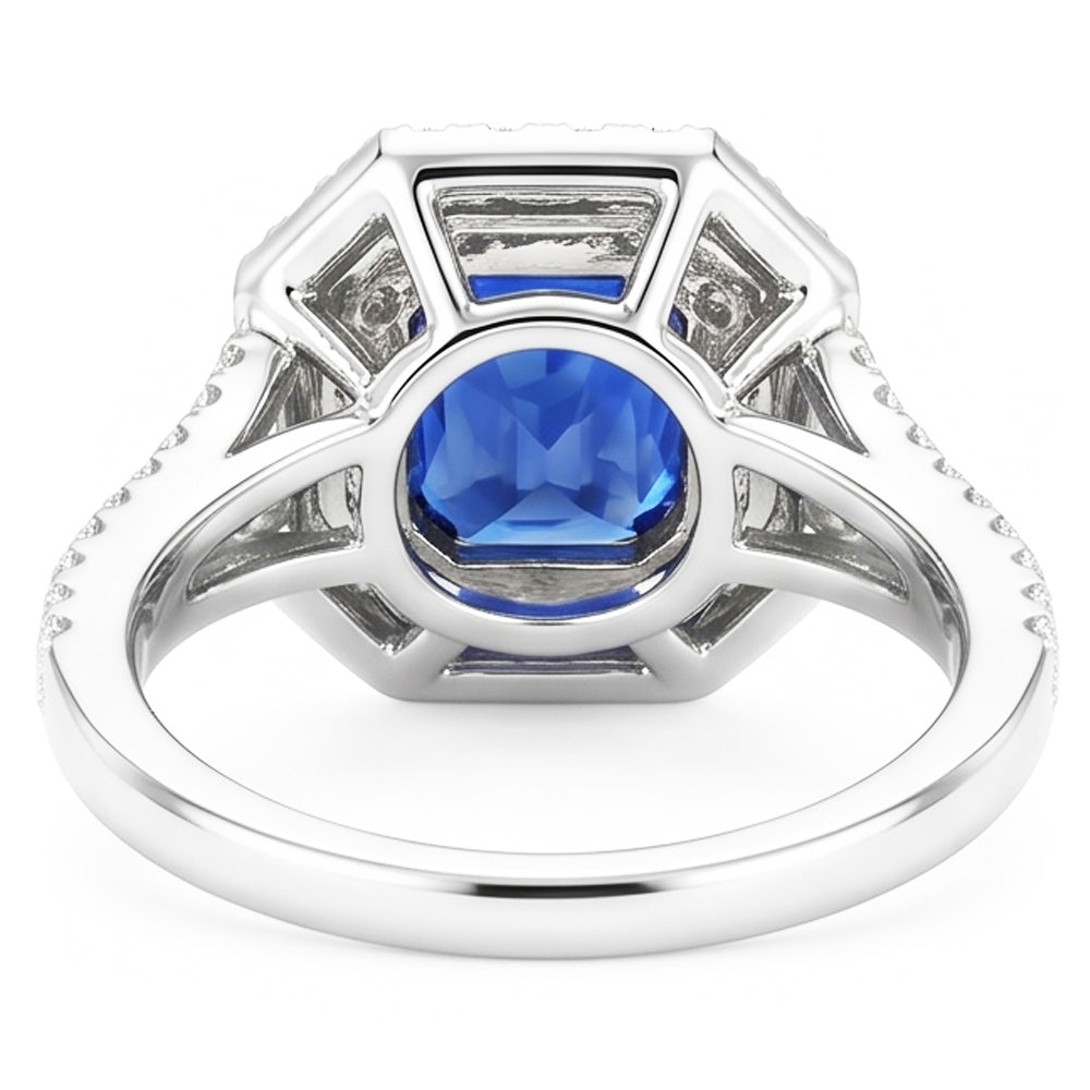 Halo Natural Earth Mined Diamond Sapphire Ring Radiant Cut Gold Split Shank 3.50 Carats