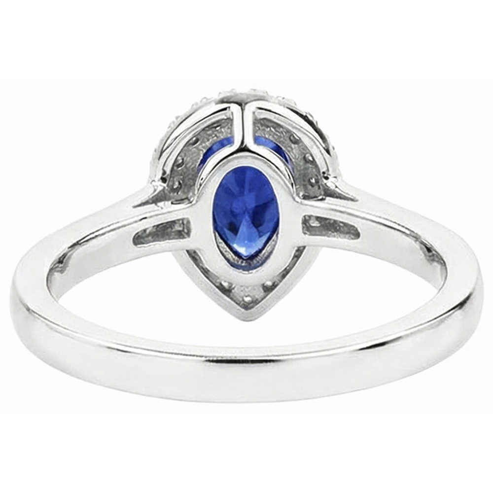 Halo Natural Earth Mined Diamond Wedding Ring Pear Cut Ceylon Sapphire Center 3.50 Carats