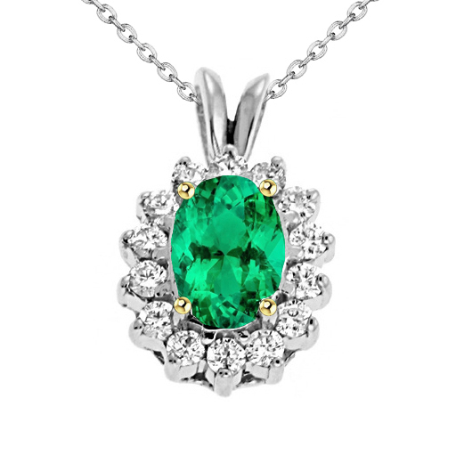 natural round emerald 2ct pendant front view