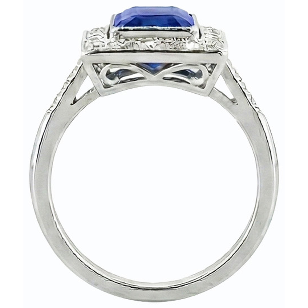 Halo Radiant Ceylon Sapphire Ring Antique Style & Natural Earth Mined Diamonds 4 Carats