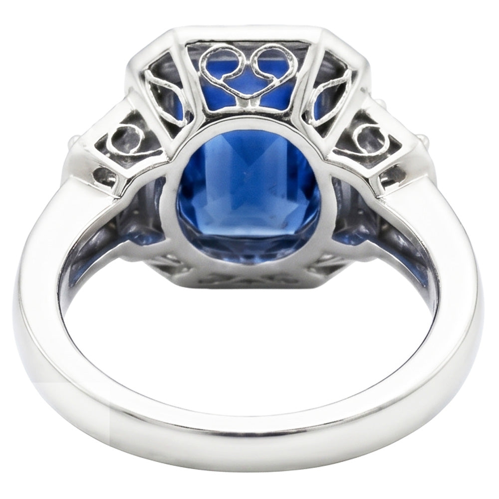 Halo Radiant Sapphire Ring Milgrain Shank Baguette Natural Earth Mined Diamonds 4 Carats