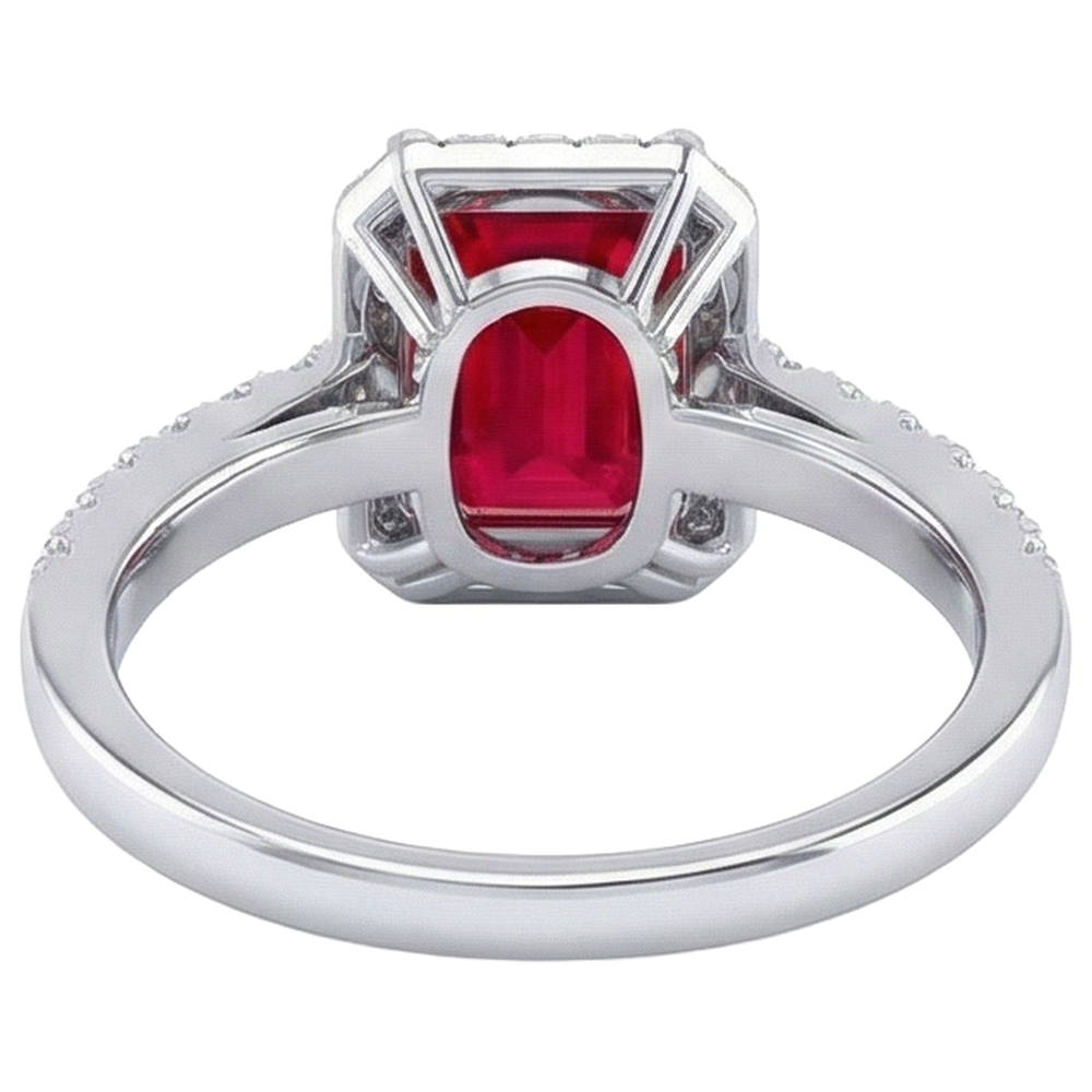 Halo Red Ruby With Natural Earth Mined Diamonds 4.45 Carats Ring White Gold 14K New