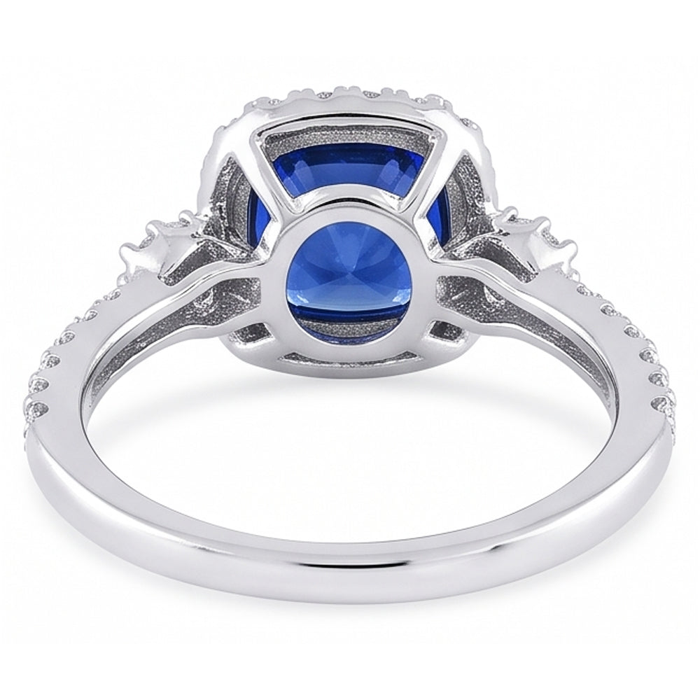 Halo Ring Cushion Ceylon Sapphire Prong Set Natural Earth Mined Diamonds 3.50 Carats