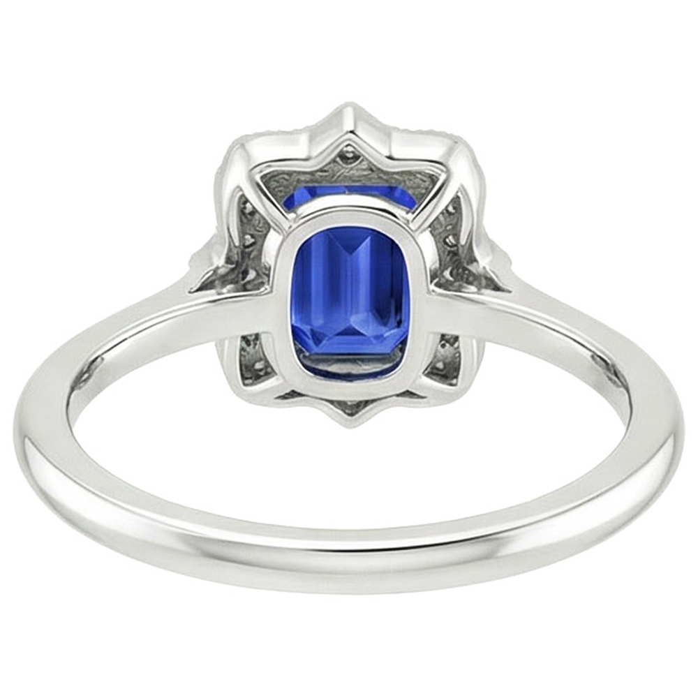 Halo Ring Emerald Sri Lankan Sapphire & Natural Earth Mined Diamond 4 Carats Flower Style