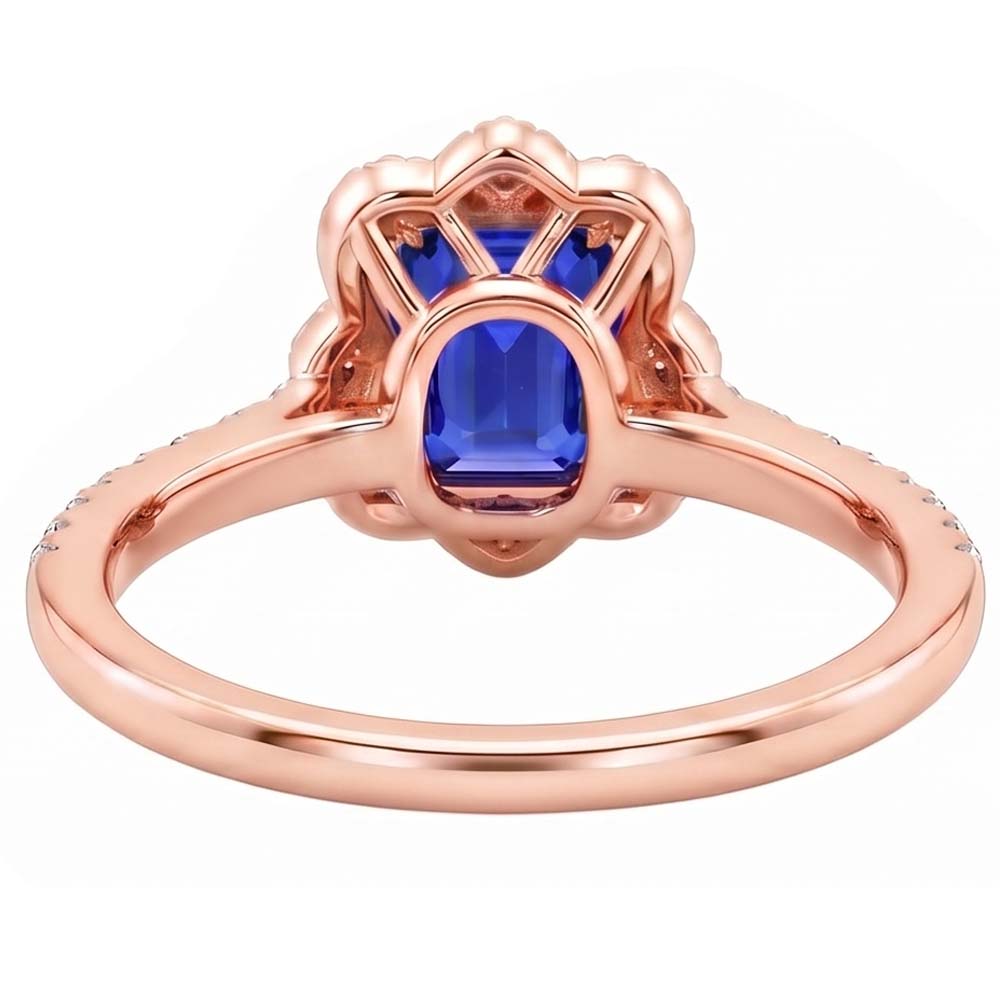 Halo Ring Flower Style Emerald Blue Sapphire & Natural Earth Mined Diamond 4.25 Carats