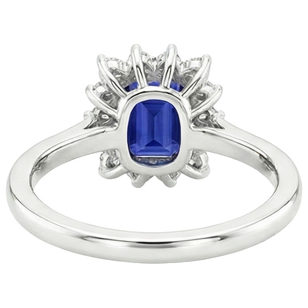 Halo Ring Flower Style Emerald Ceylon Sapphire & Natural Earth Mined Diamond 4.50 Carats
