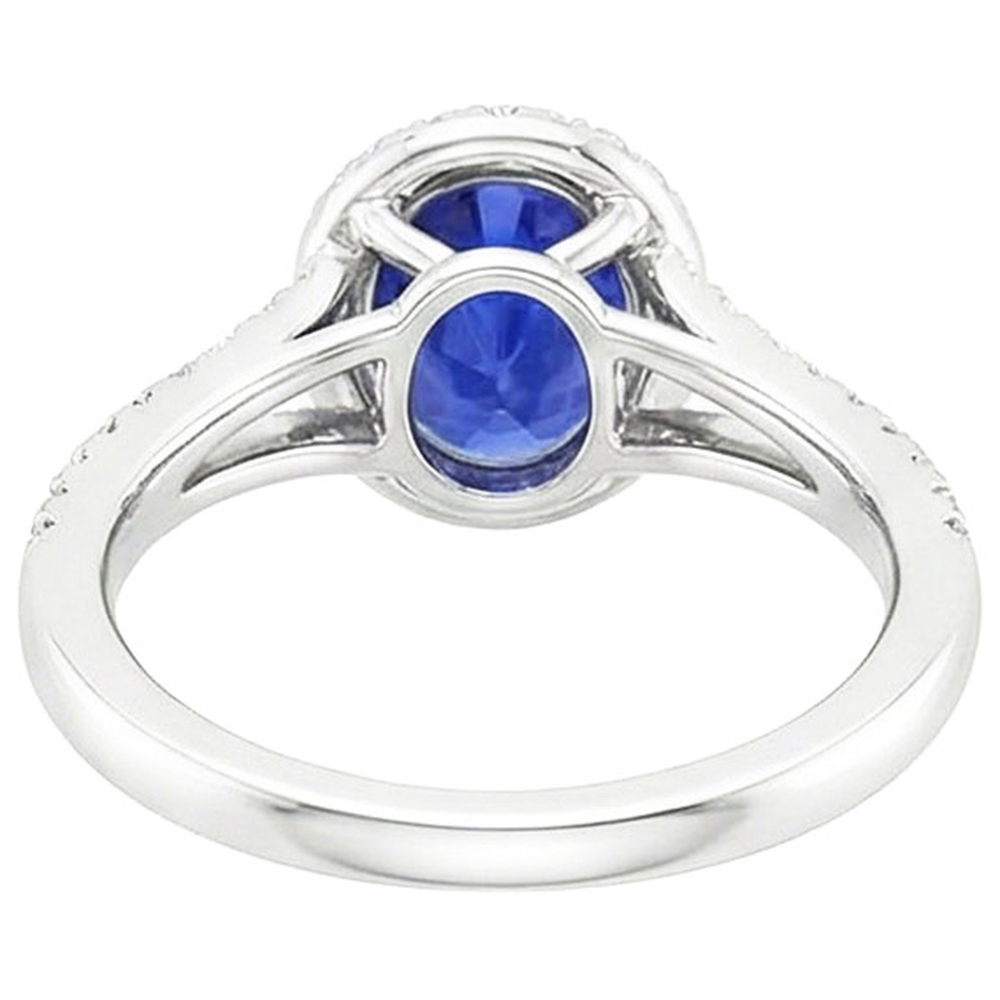 Halo Ring Oval Ceylon Sapphire & Natural Earth Mined Diamonds V Split Shank 4 Carats