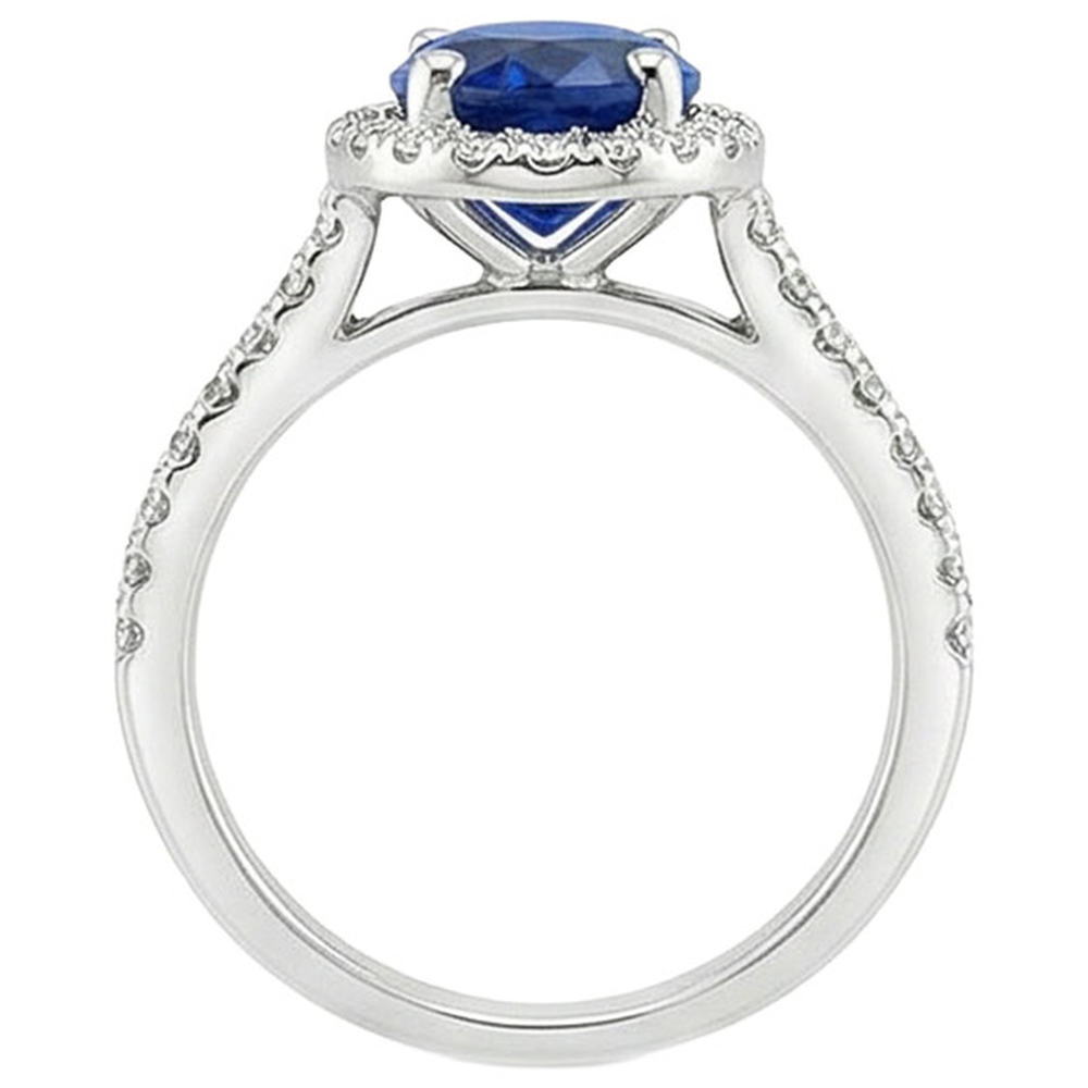 Halo Ring Pave Set Natural Earth Mined Diamonds & Oval Sri Lankan Sapphire 5 Carats