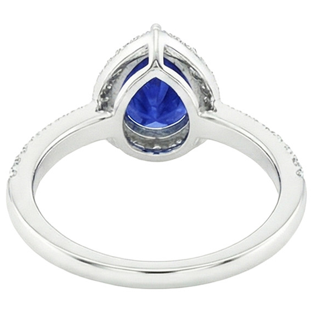 Halo Ring Pear Ceylon Sapphire & Pave Set Natural Earth Mined Diamonds 4.50 Carats