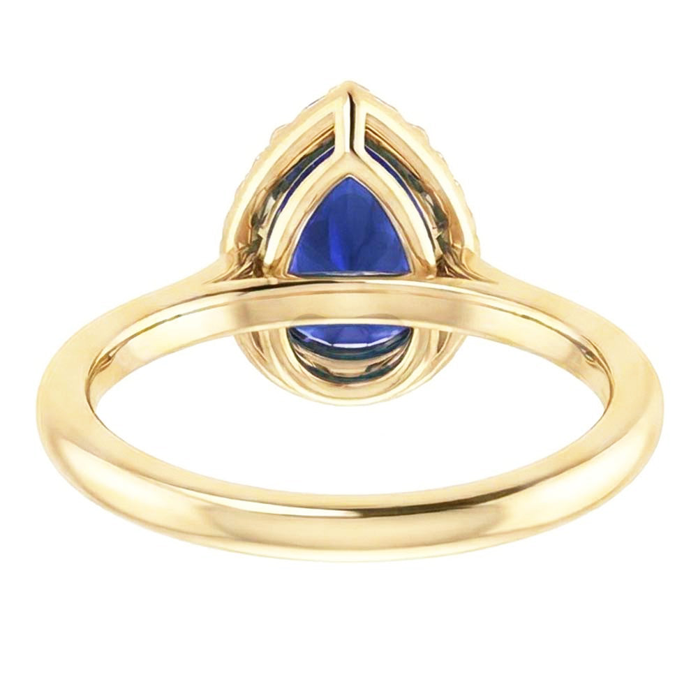Halo Ring Pear Cut Ceylon Sapphire & Natural Earth Mined Diamonds 3 Carats Prong Set