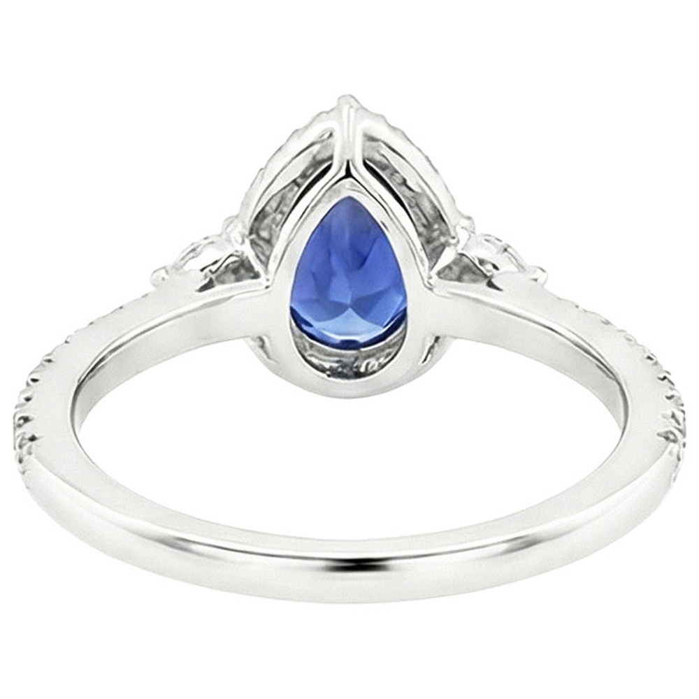 Halo Ring Pear Cut Sri Lankan Sapphire & Natural Earth Mined Diamonds 5.25 Carats