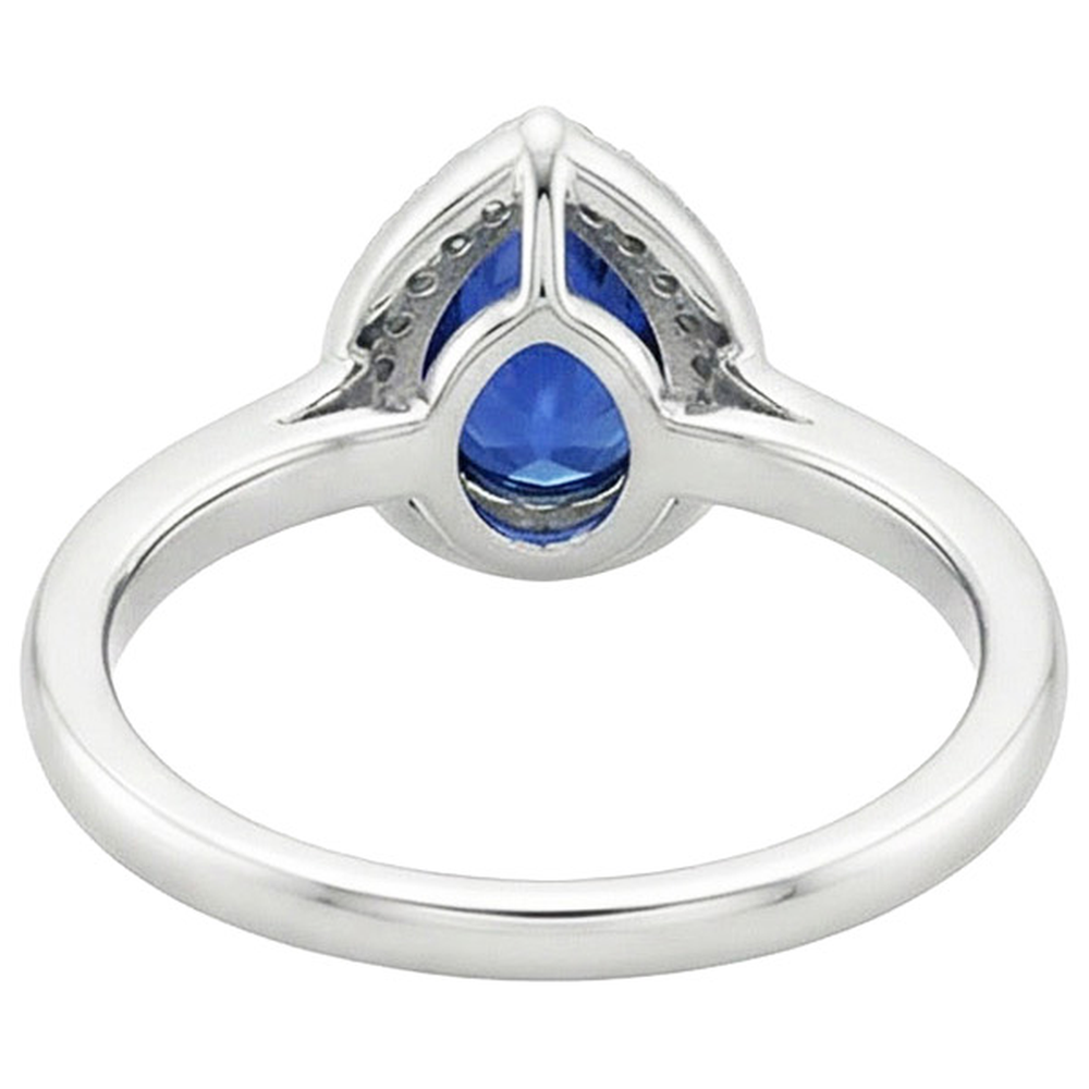 Halo Ring Pear Sri Lankan Sapphire & Natural Earth Mined Diamonds 3 Carats