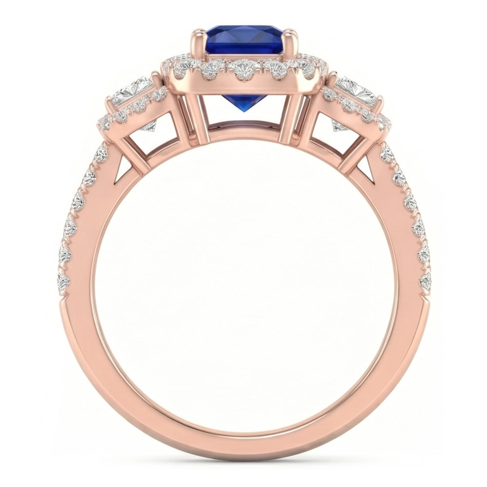 Halo Ring Radiant Sapphire Princess & Round Natural Earth Mined Diamond Jewelry 5 Carats