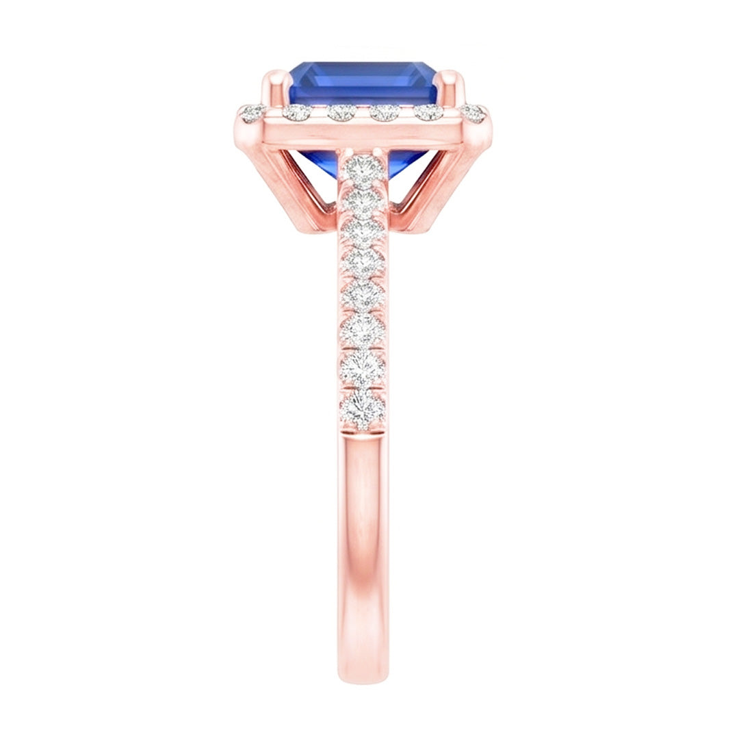 Halo Ring Rose Gold Emerald Sri Lankan Sapphire & Natural Earth Mined Diamonds 5.25 Carats