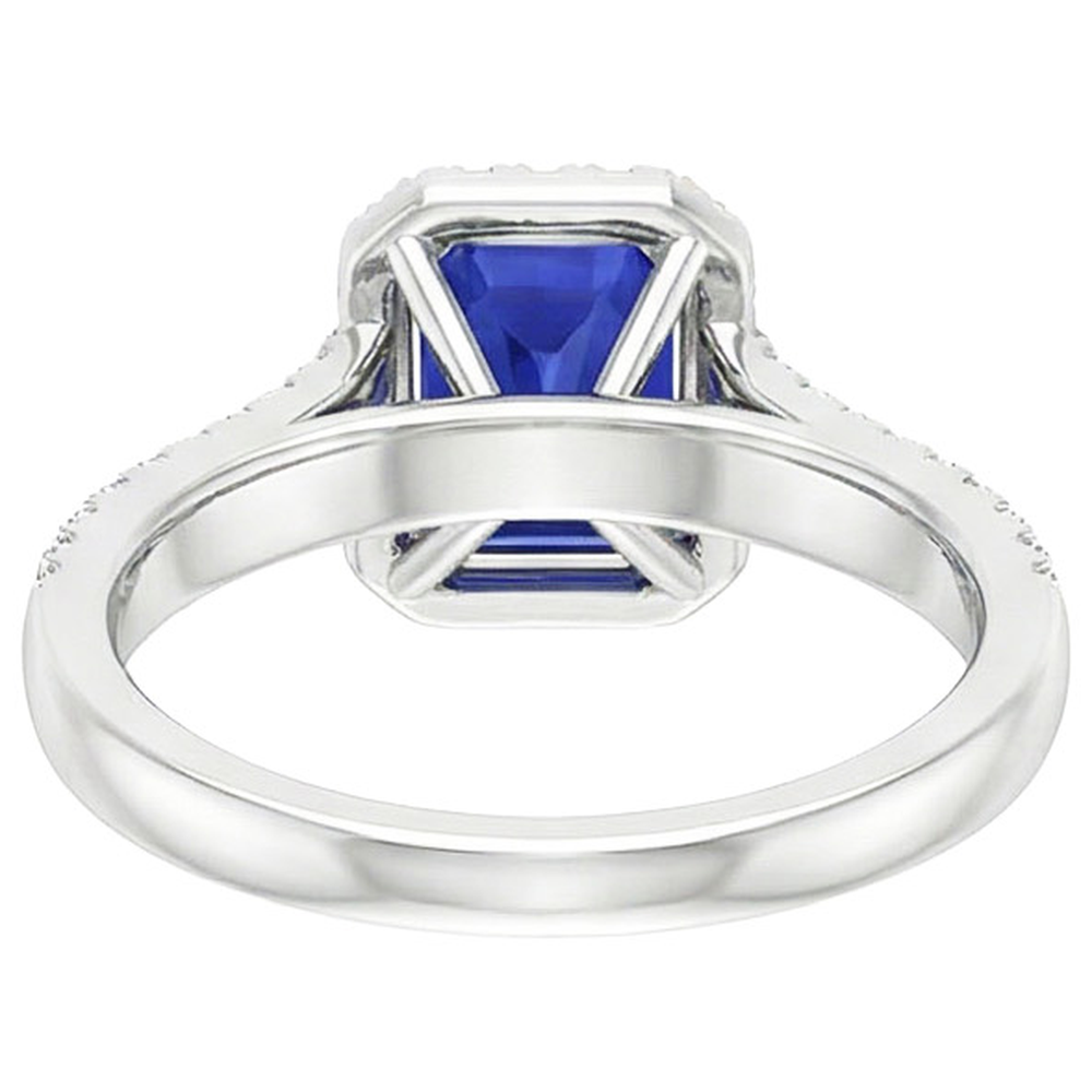 Halo Ring Split Shank Emerald Ceylon Sapphire & Natural Earth Mined Diamonds 4 Carats