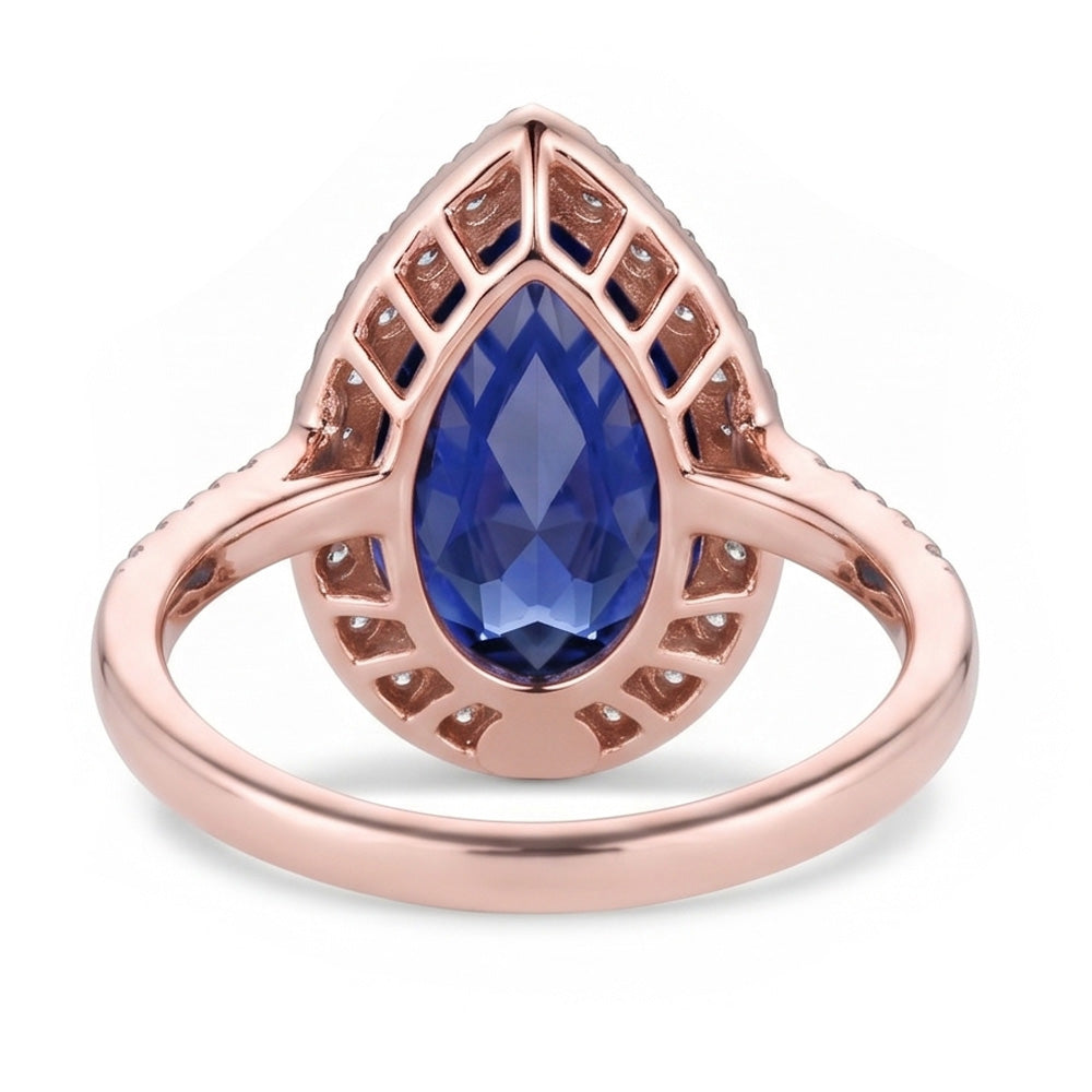 Halo Ring Teardrop Style Ceylon Sapphire & Natural Earth Mined Diamonds 3.75 Carats