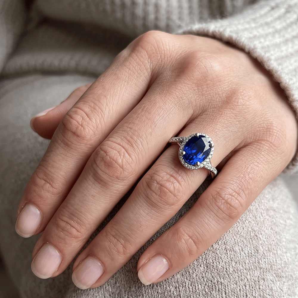 Halo Ring Twist Style Oval Blue Sapphire & Natural Earth Mined Diamonds 3.75 Carats