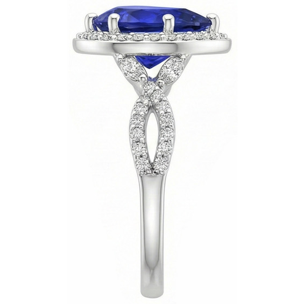 Halo Ring Twist Style Pear Ceylon Sapphire & Natural Earth Mined Diamonds 3.50 Carats