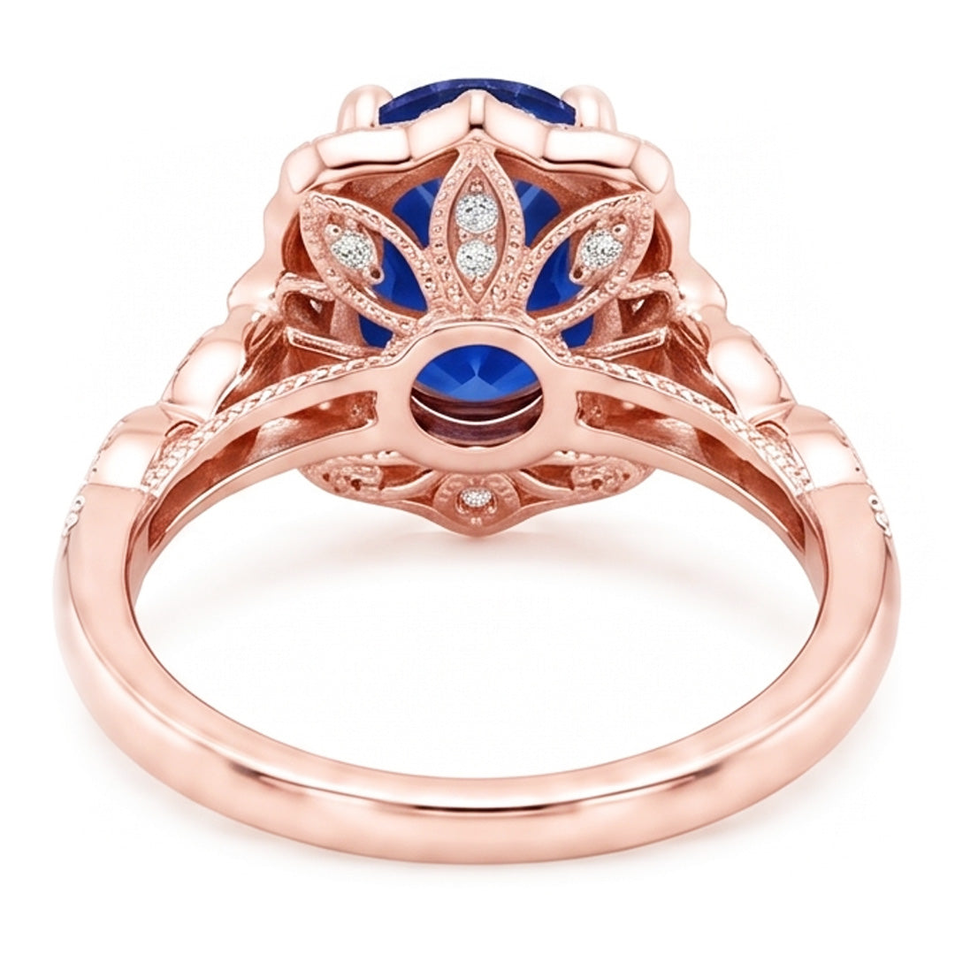 Halo Ring Vintage Style Oval Ceylon Sapphire & Natural Earth Mined Diamonds 3.75 Carats