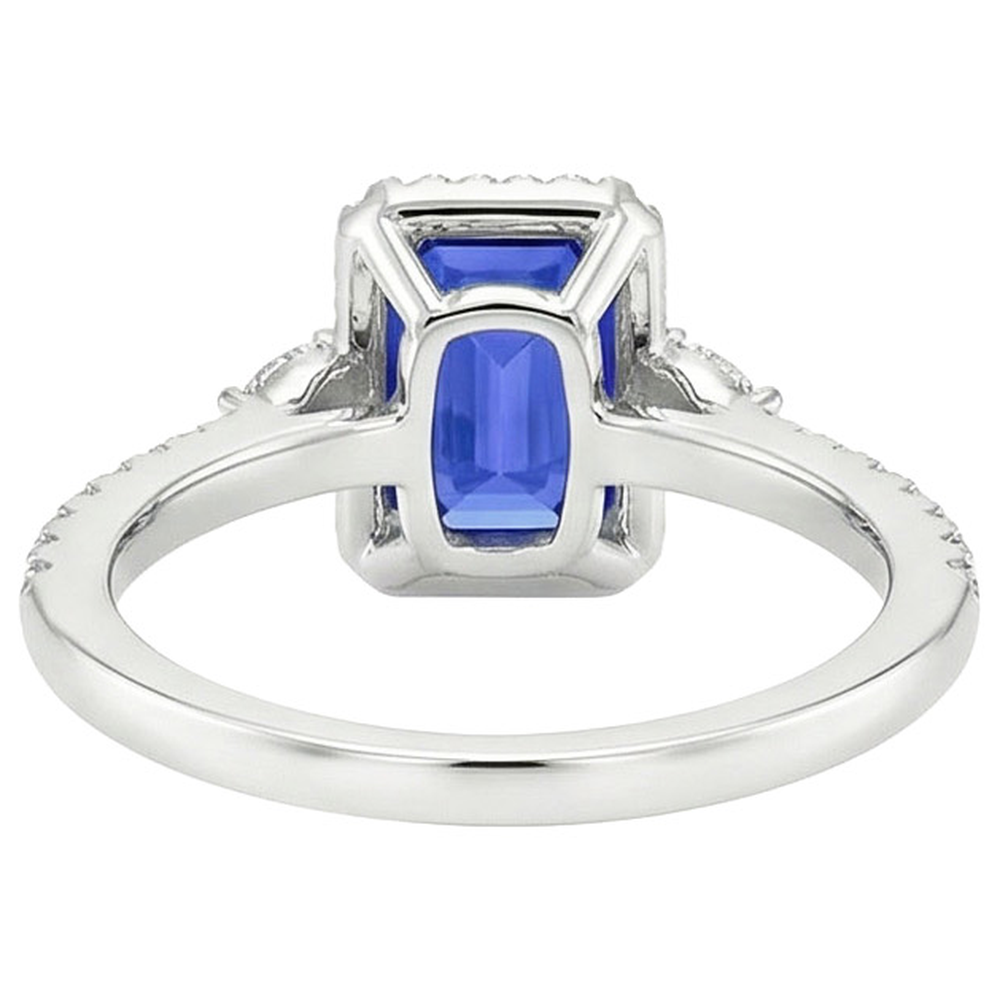 Halo Ring White Gold 14K Emerald Blue Sapphire & Natural Earth Mined Diamond 4.25 Carats