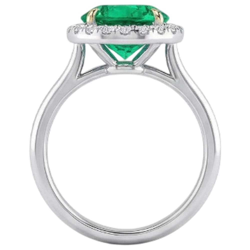 Natural Real ( Not Lab Grown ) Halo Ring Zambian Green Emerald GIA Wedding Jewelry