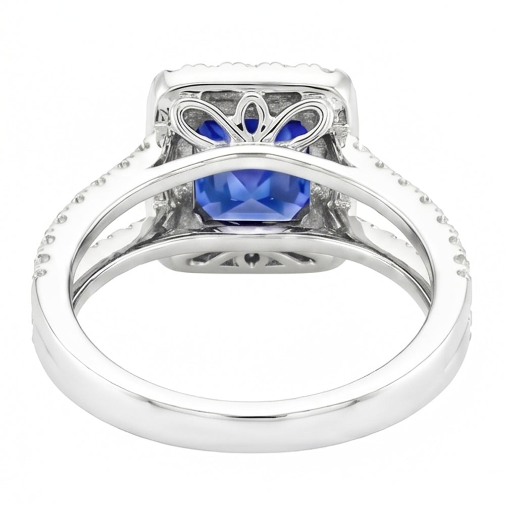 Halo Sapphire Engagement Ring Set Pave Natural Earth Mined Diamond Gold Band 3 Carats