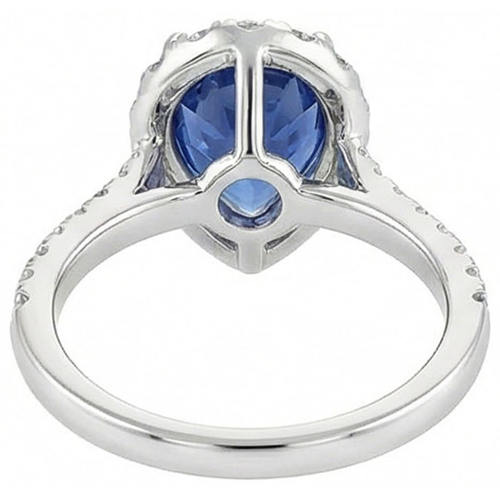 Halo Sapphire Pear Engagement Natural Earth Mined Diamond Ring