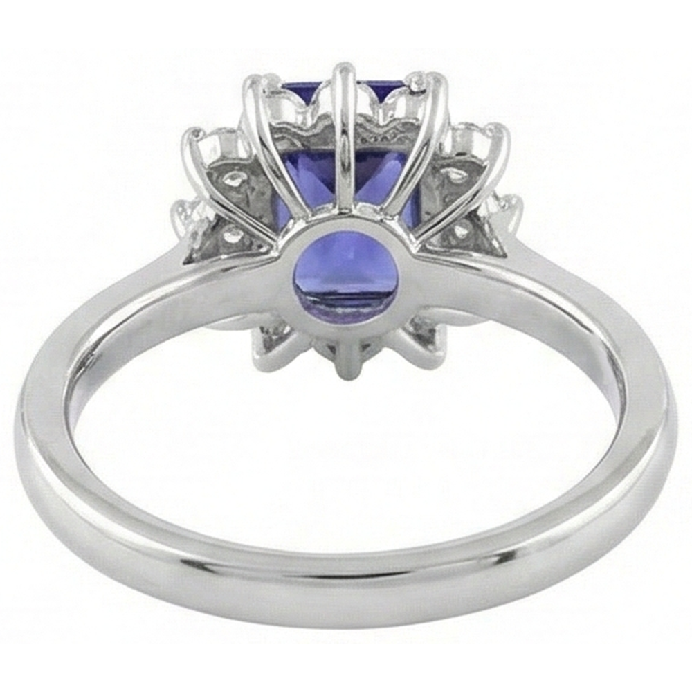 Halo Tanzanite And Natural Earth Mined Diamonds 6.35 Carats Ring White Gold 14K