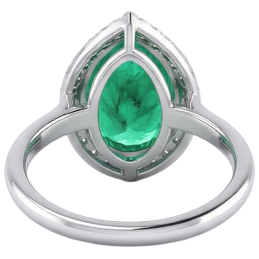 Natural Real ( Not Lab Grown ) Halo Teardrop Engagement Ring Green Emerald GIA Stone