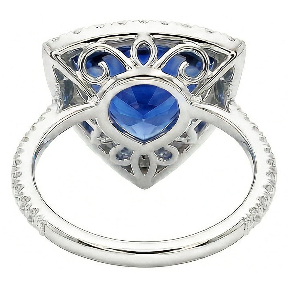 Halo Trillion Sapphire Ring 5 Carats Pave Set Natural Earth Mined Diamond Accents Gold 14K