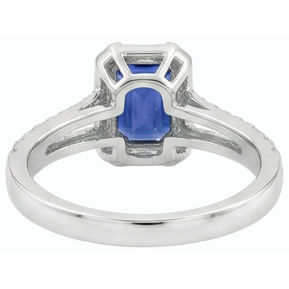 Halo Wedding Ring Split Shank Sri Lankan Sapphire & Natural Earth Mined Diamonds 3 Carats