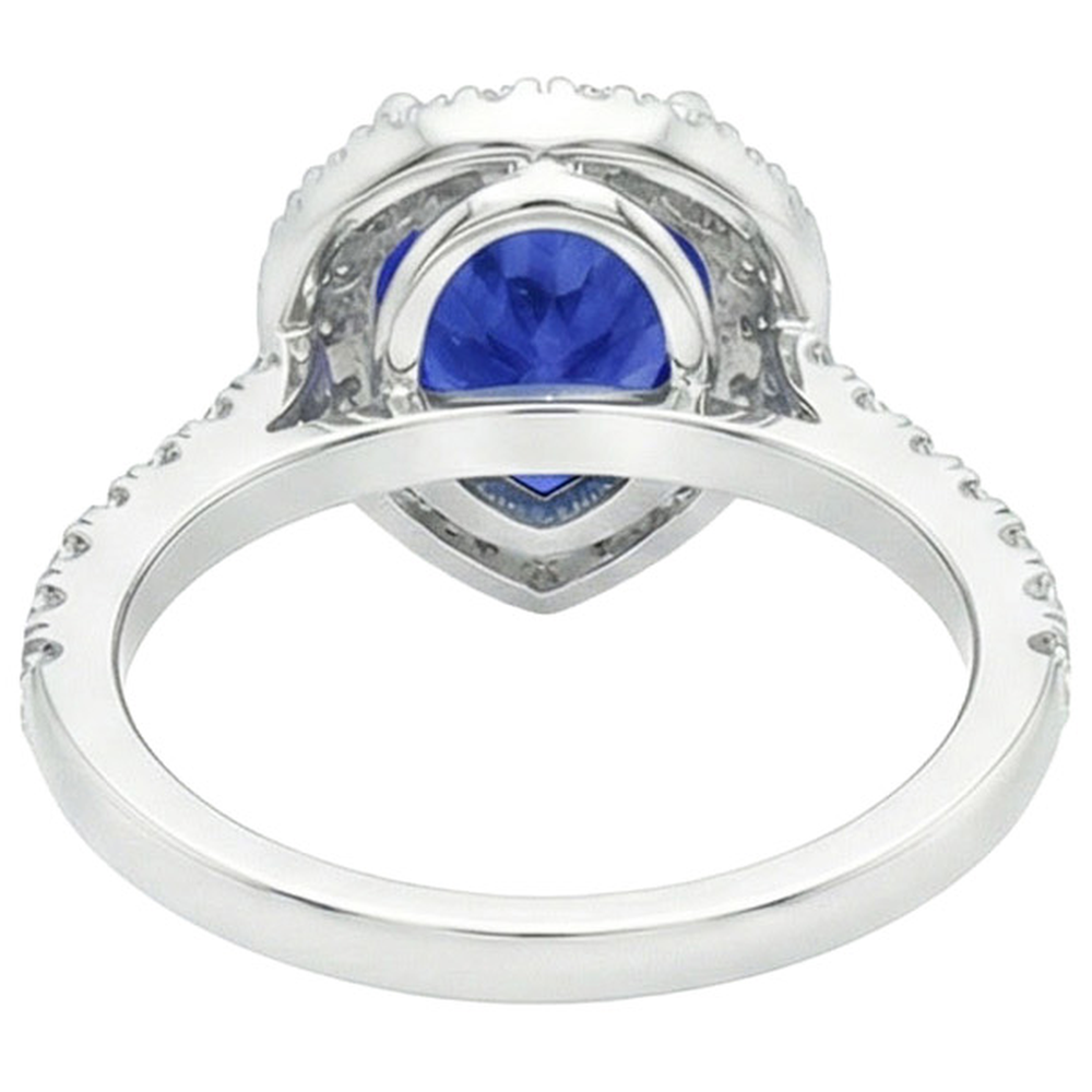Halo White Gold Ring Pear Sri Lankan Sapphire & Natural Earth Mined Diamonds 6 Carats
