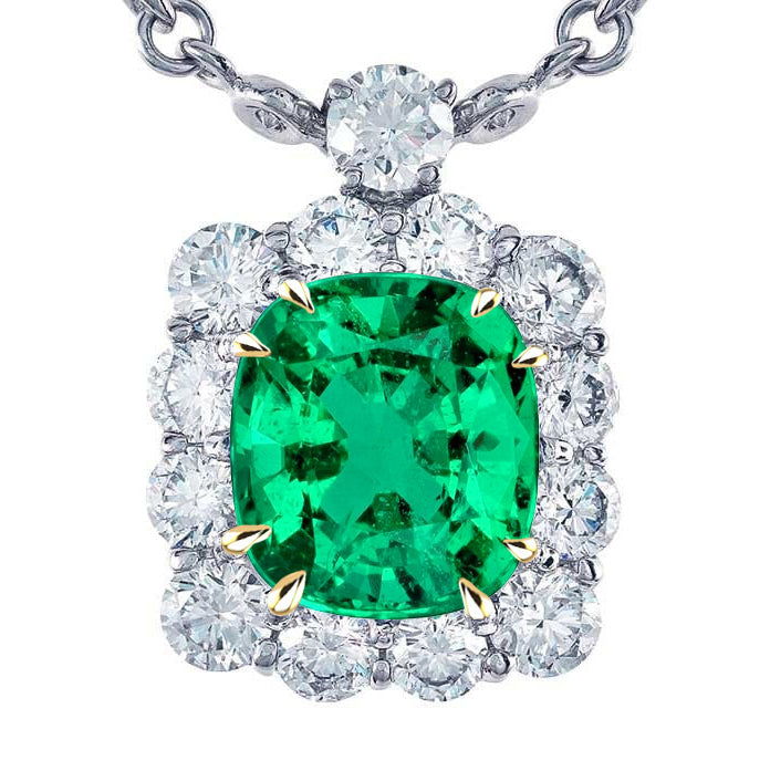 Halo Diamond Pendant Big Colombian Green Emerald