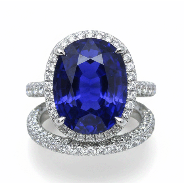 Halo Oval Ceylon Sapphire Wedding Ring Set 7 Carats With Natural Earth Mined Diamond Band