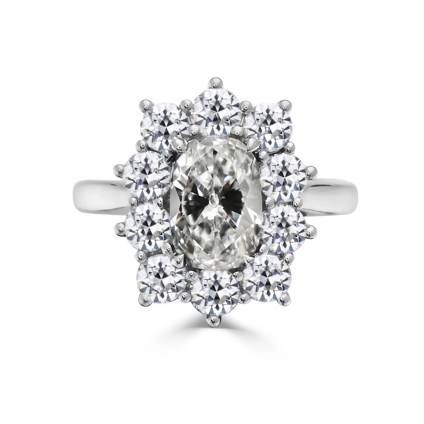 Halo Ring Round & Oval Old Cut Diamond Ring Star Style 4.50 Carats