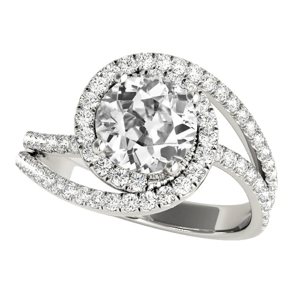 Halo Round Old Cut Diamond Ring Twisted Split Shank Gold 5 Carats