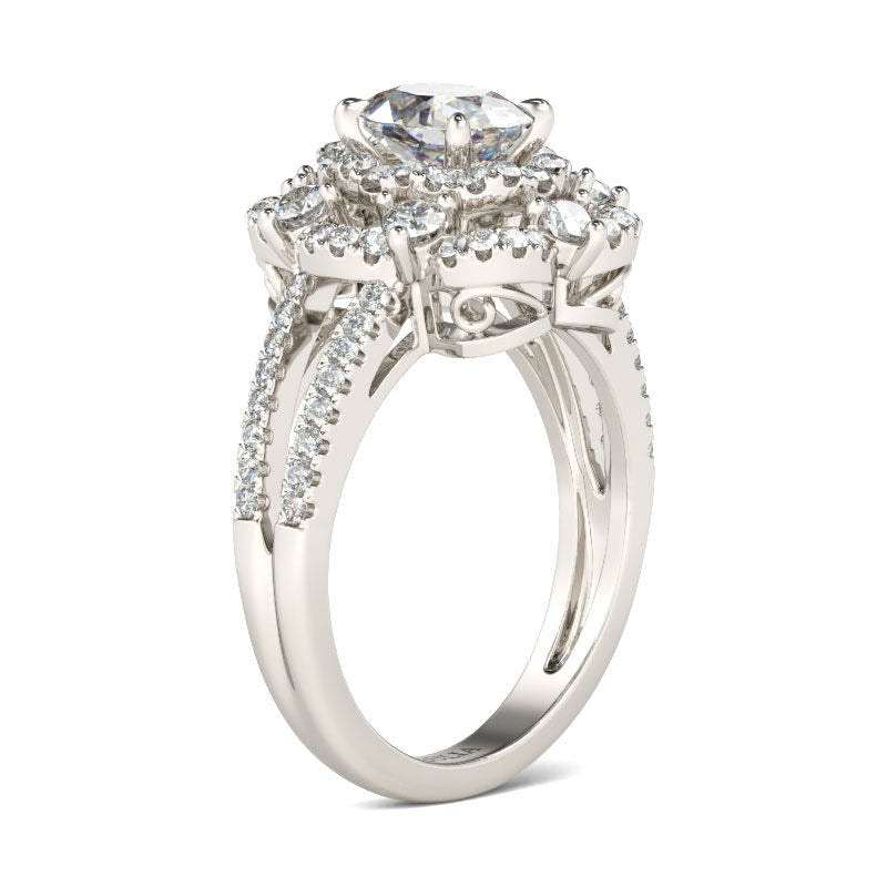 Halo Oval Old Mine Cut Large Lab Grown Diamond Ring Flower Split Shank 15 Carats