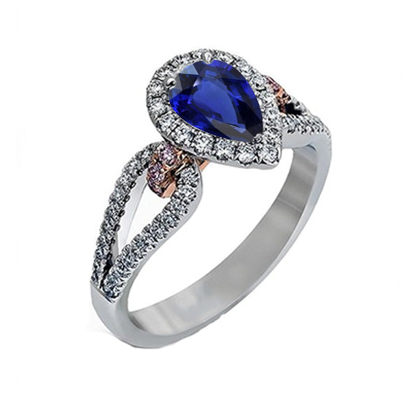 Halo Pear Ceylon Sapphire Ring Natural Earth Mined Diamond Ladies Jewelry