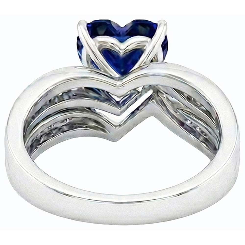 Heart Cut Sapphire Wedding Ring Set & Channel Set Natural Earth Mined Diamonds 3.50 Carats