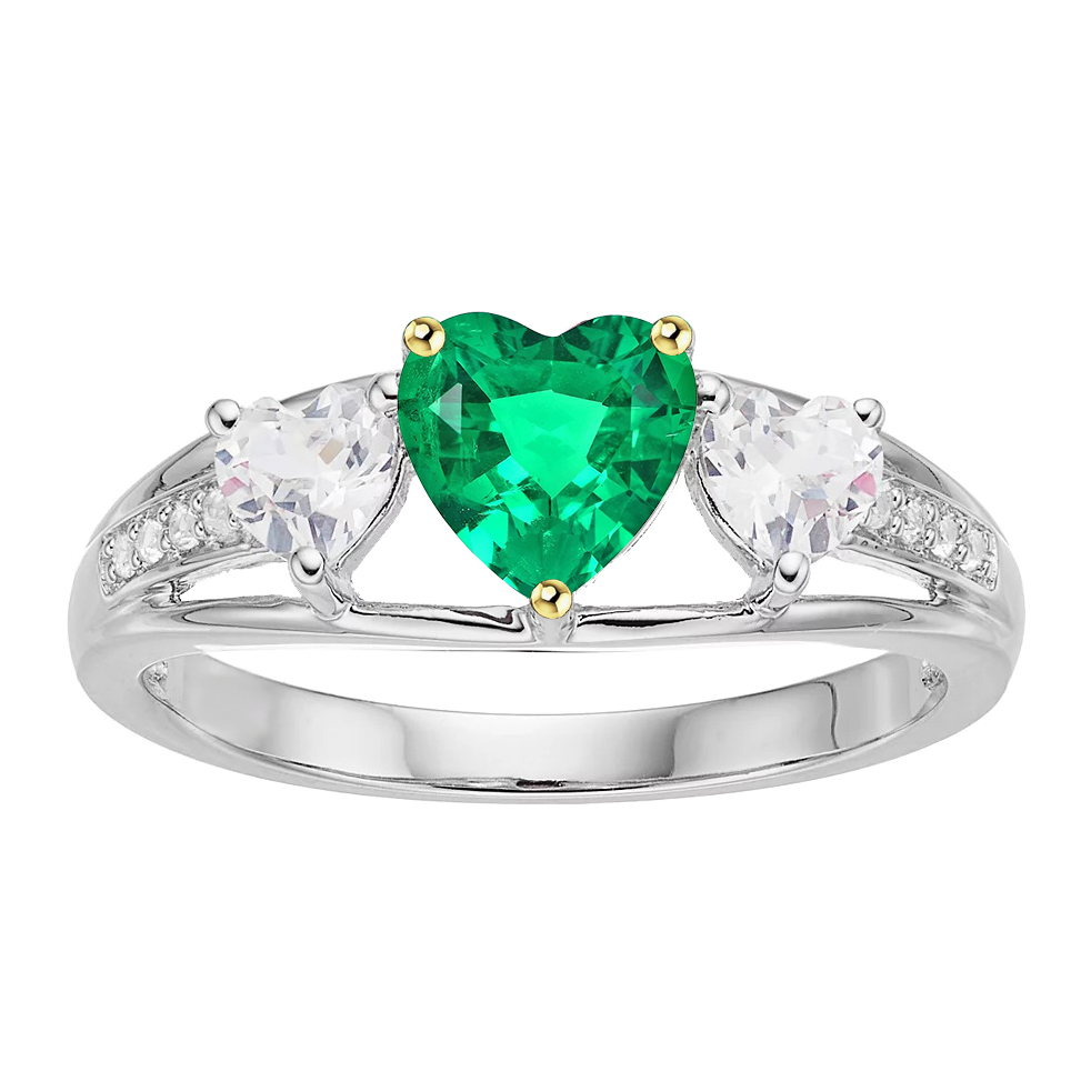 Heart Diamond Green Emerald Ring Ladies Jewelry