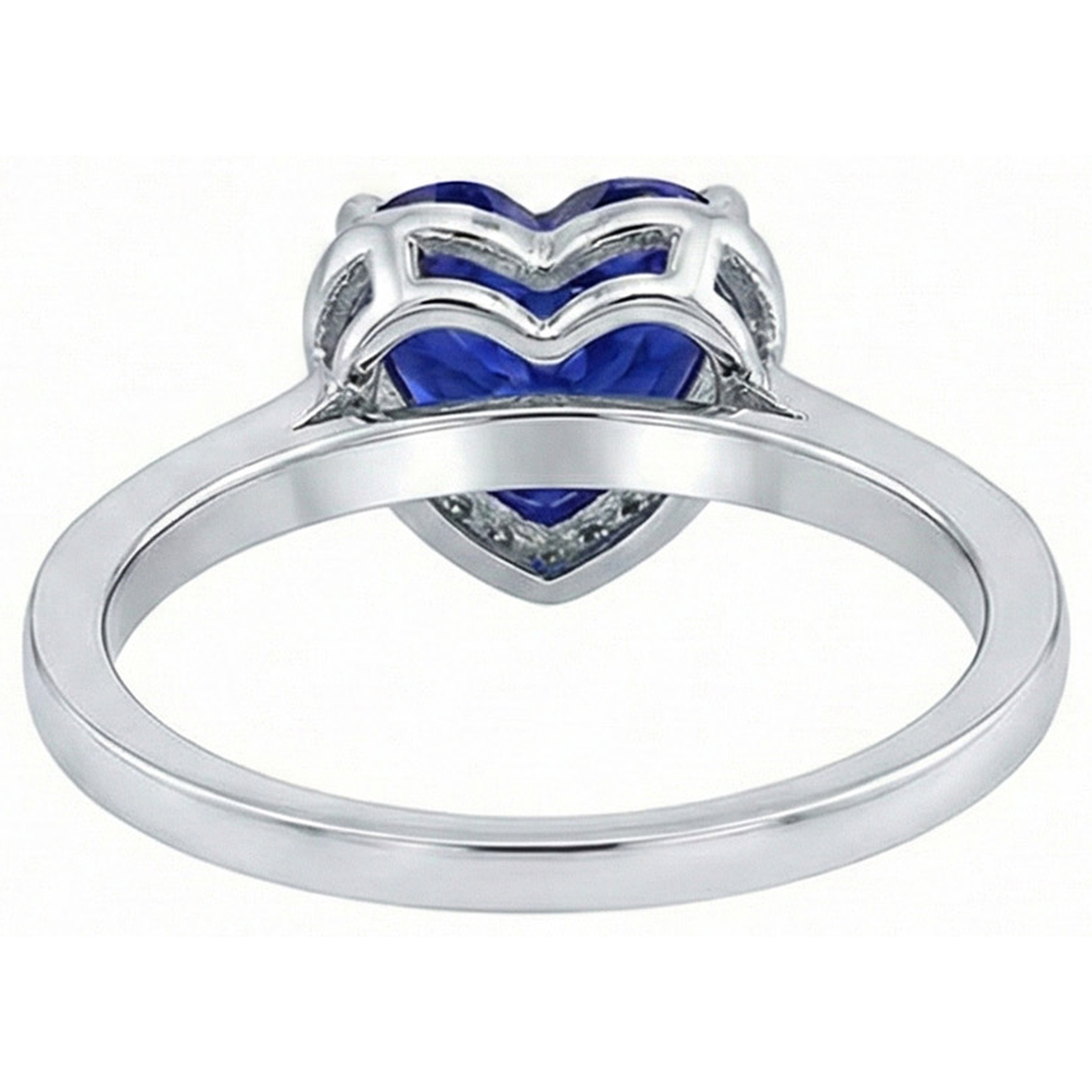 Heart Halo Blue Sapphire Ring Prong Set Natural Earth Mined Diamonds 4 Carats White Gold