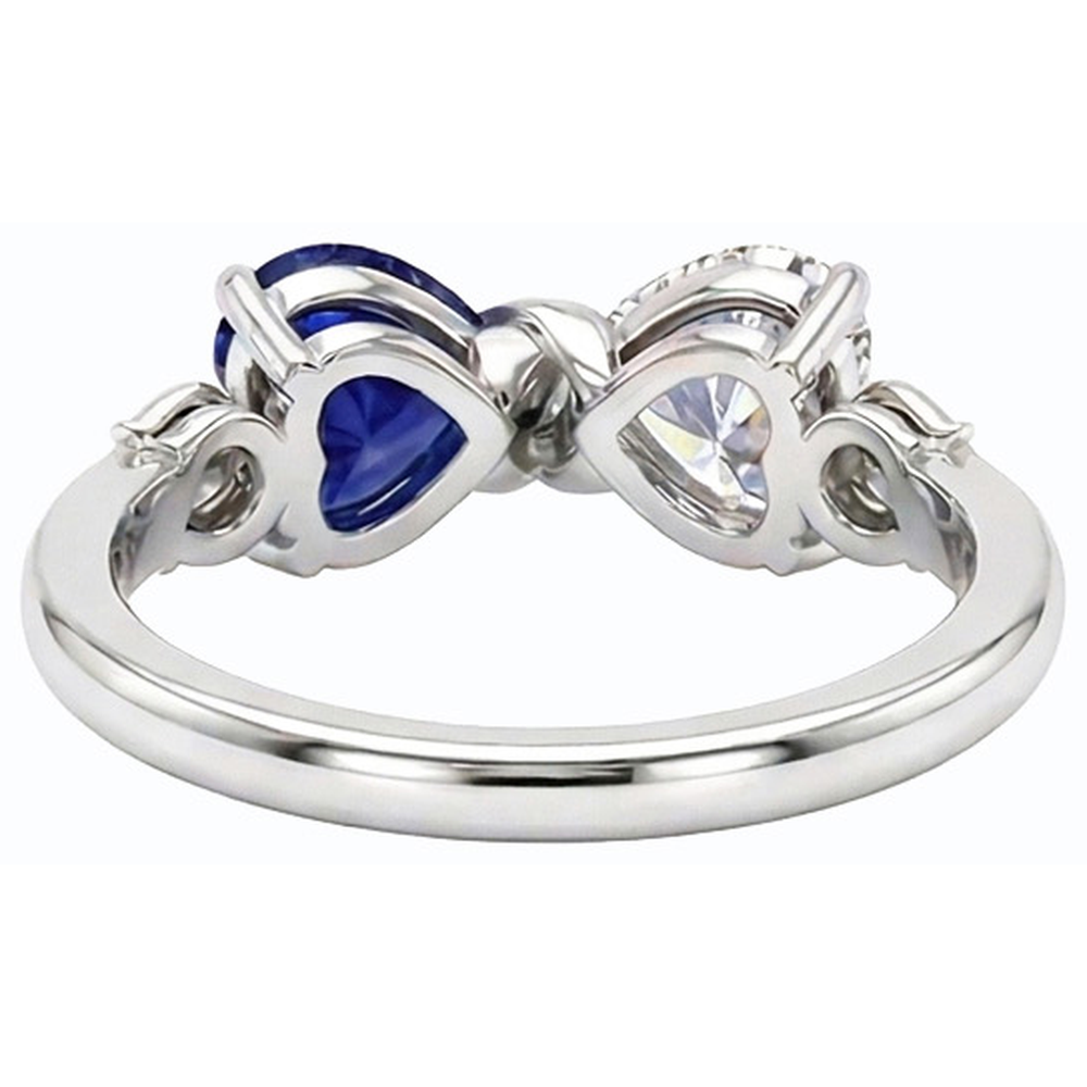 Heart Natural Earth Mined Diamond & Blue Sapphire Gemstone Ring 3 Carat Gold Twisted Shank